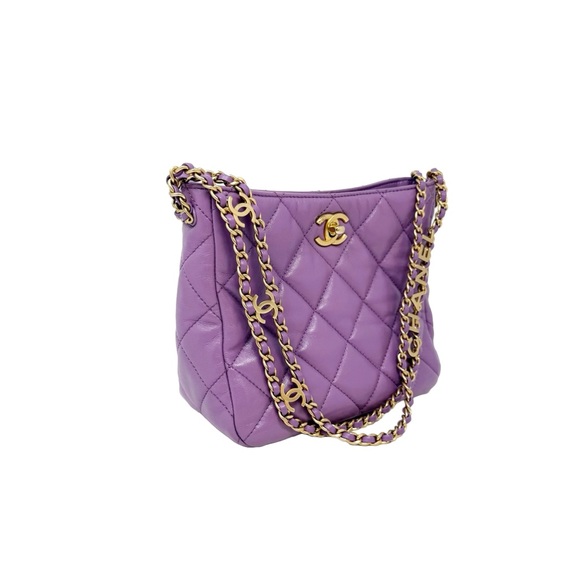 CHANEL Pick Me Up Hobo Small Logo Chain Lambskin Quilted Purple - Picture 4 of 16